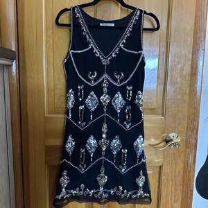 Vintage Style 1920s Flapper Great Gatsby Style Beaded Sequin Flapper Dress Small